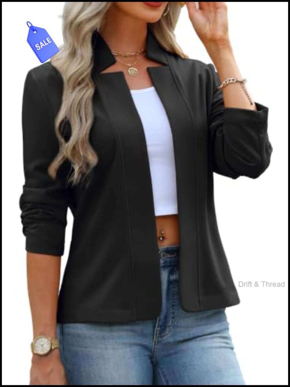 Knit Blazer Women's Business Casual Open Front Slim Fit Lightweight
